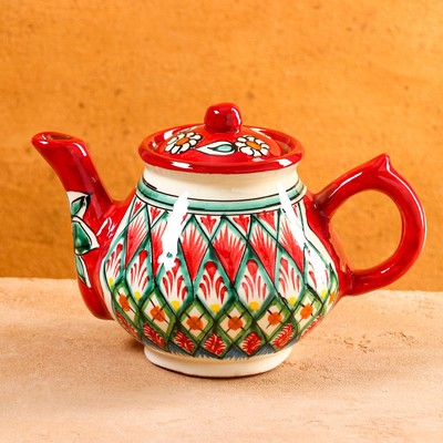 Чайник Риштанская Керамика "Узоры", 700 мл, красный  7