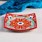 Тарелка Риштанская Керамика "Узоры", красная, 17 см, квадратная - фото 301636870