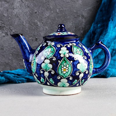 Чайник заварочный Риштанская Керамика «Узоры», 1 л, синий
