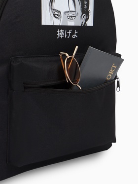 Рюкзак молодёжный на молнии, с карманом, рисунком, размер 27×11×37 см, чёрный