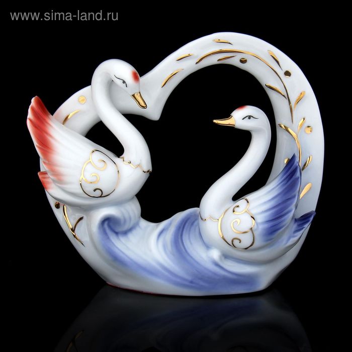 Сувенир керамика "Две лебедушки на волне сердцем" 12,5х14,5х4,5 см МИКС - Фото 1