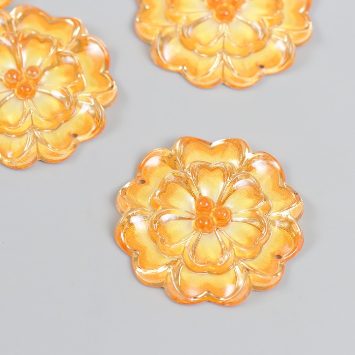 Декор для творчества пластик &quot;Кружевной цветок&quot; оранжевый 3,2х3,3 см