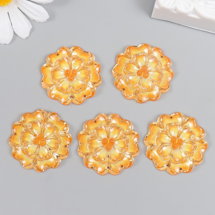 Декор для творчества пластик "Кружевной цветок" оранжевый 3,2х3,3 см - фото 1911784942