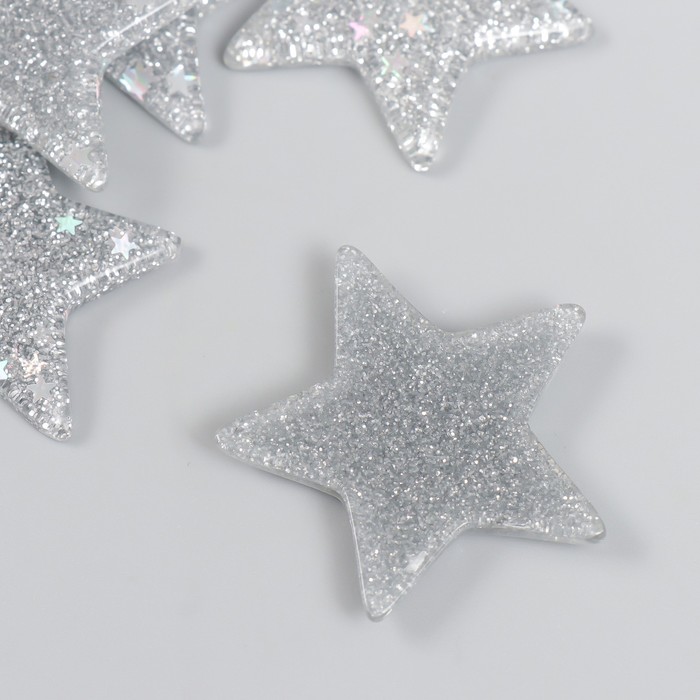 Декор для творчества пластик "Блестящая звёздочка" серебро 3,8х3,8 см - фото 1897238861