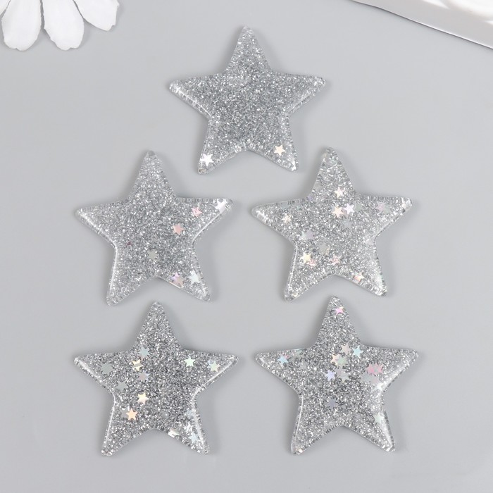 Декор для творчества пластик "Блестящая звёздочка" серебро 3,8х3,8 см - фото 1897238862