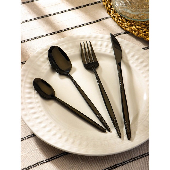 Столовые приборы из нержавеющей стали Доляна «Античность», 4 предмета, цвет чёрный - Фото 1