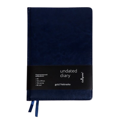 Ежедневник НЕдатированный А5, 136 листов в линейку, кожзам «Небраска», золотой срез, синий