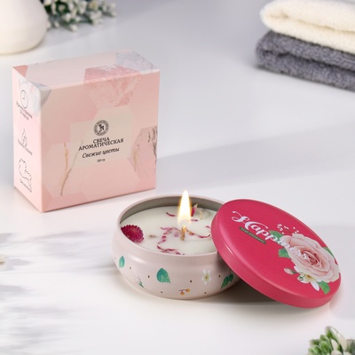 Ароматическая свеча в банке «Свежие цветы», из соевого воска с сухоцветом, 3×8.5 см, 110 г