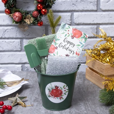 Набор новогодний подарочный Доляна «Гранаты» : полотенце 30×60, лопатка, кисть, губка