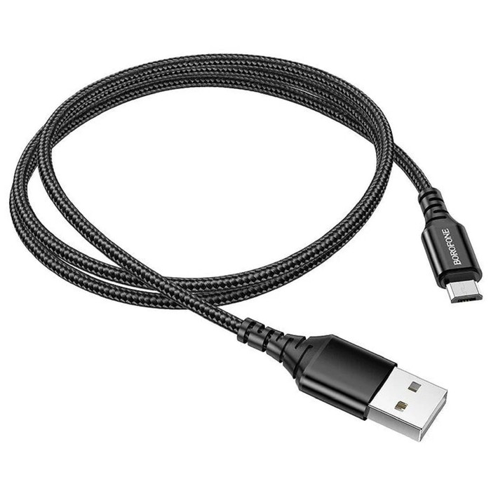 Кабель Borofone BX54, microUSB - USB, 2.4 А, 1 м, нейлоновая оплётка, чёрный - фото 51456476