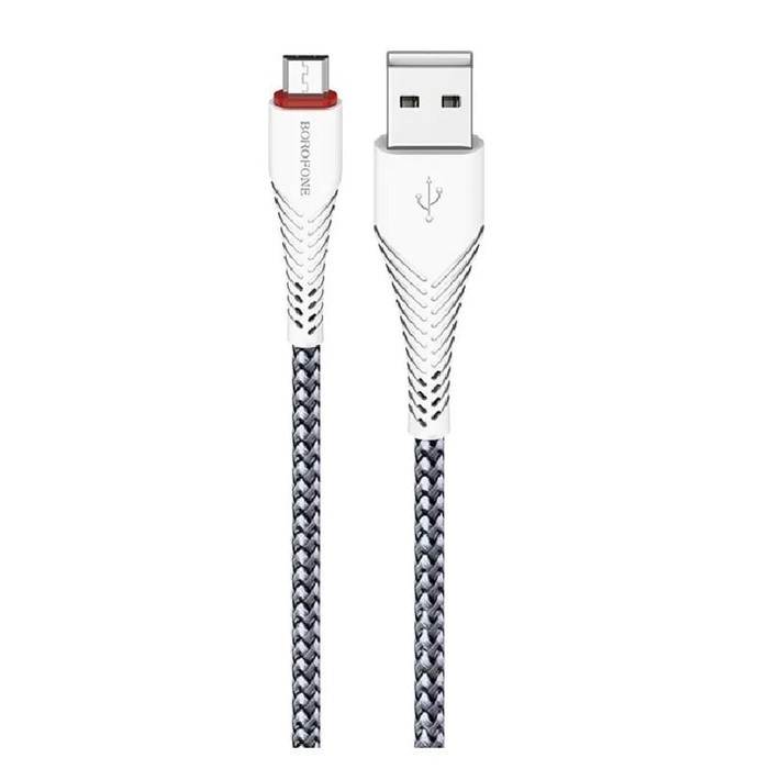 Кабель Borofone BX25, microUSB - USB, 2.4 А, 1 м, нейлоновая оплётка, белый - фото 51456499