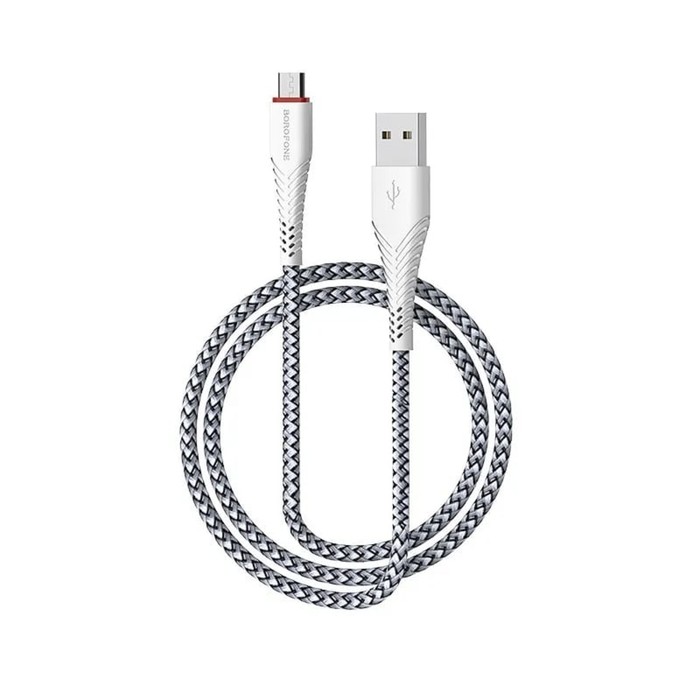 Кабель Borofone BX25, microUSB - USB, 2.4 А, 1 м, нейлоновая оплётка, белый - фото 51456500