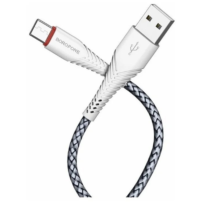 Кабель Borofone BX25, Type-C - USB, 3 А, 1 м, нейлоновая оплётка, белый - фото 51456506