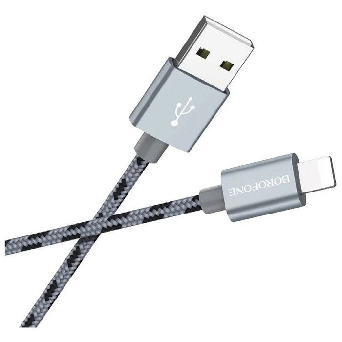 Кабель Borofone BX24, Lightning - USB, 2.4 А, 1 м, нейлоновая оплётка, серый - фото 51456510