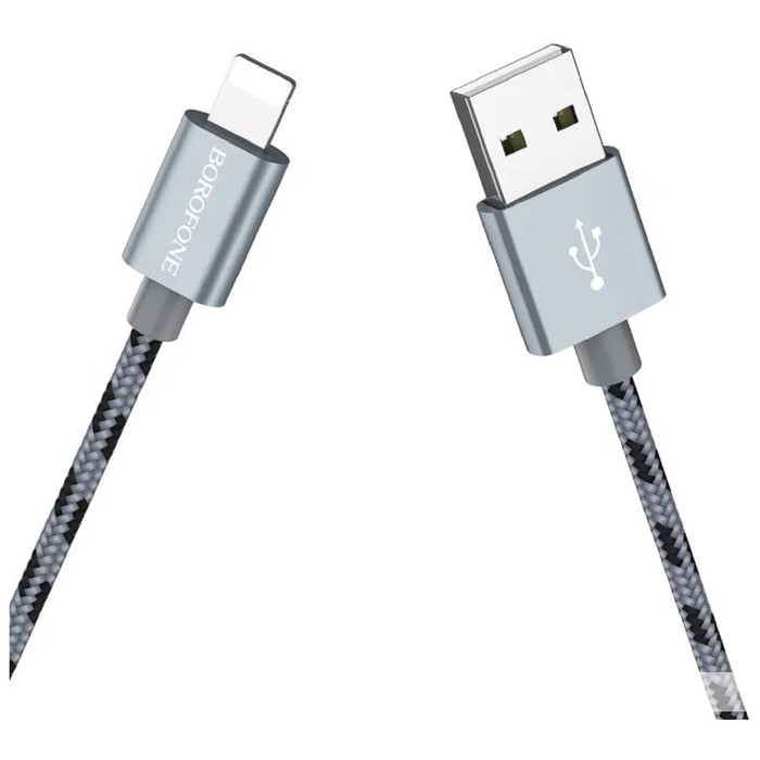 Кабель Borofone BX24, Lightning - USB, 2.4 А, 1 м, нейлоновая оплётка, серый - фото 51456512