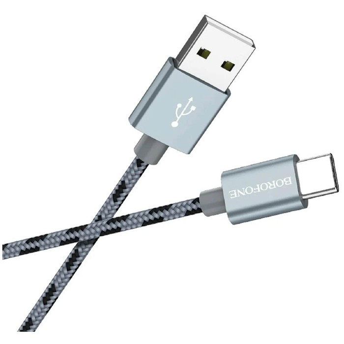 Кабель Borofone BX24, Type-C - USB, 3 А, 1 м, нейлоновая оплётка, серый - фото 51456517