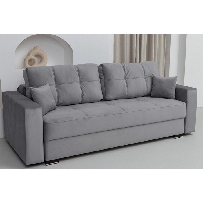 Прямой диван «Кардинал», тик-так, независимый пружинный блок, велюр, цвет selfie grey