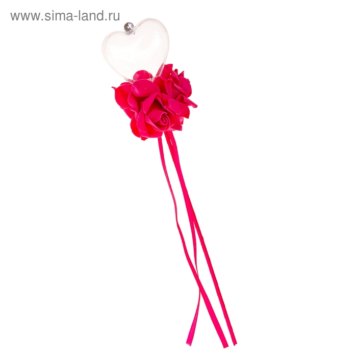 Цветок на палочке для букетов с сердечком цвет фуксия - Фото 1