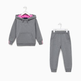 Костюм детский (толстовка, брюки), цвет т.серый/розовый, принт МИКС, рост 104 см (4)
