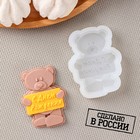 Силиконовая форма «Мишка с табличкой», 7,5×6,8 см, 7×5 см, прозрачная - Фото 1