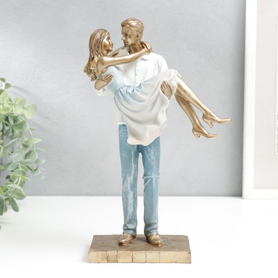 Фигура полистоун «Влюблённые. Буду носить тебя на руках», бело-голубой под бронзу, 26×9×16 см