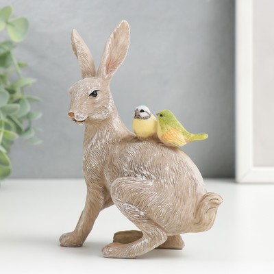Фигурка полистоун «Кролик с синичками на спине», 14×5.5×11.5 см