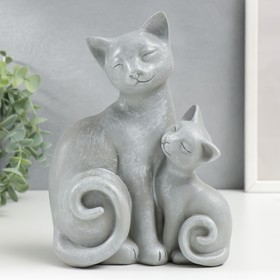 Сувенир полистоун "Кошка с котёнком" серый 20х8,5х15,5 см