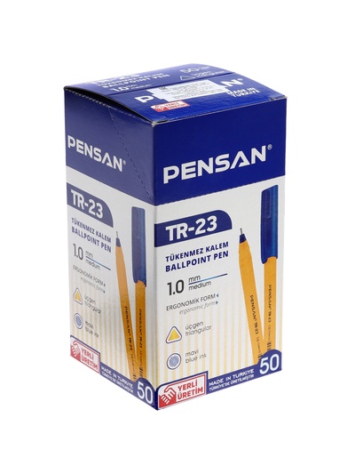 Ручка шариковая Pensan. ТR-23, синий стержень, игольчатый узел 1 мм, на масляной основе, треугольный корпус