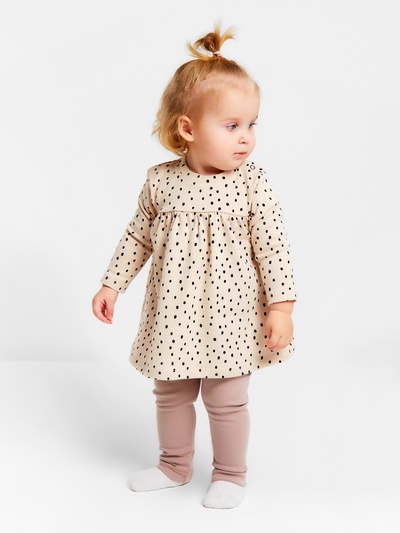 Комплект: платье и легинсы Крошка Я «Киса», рост 74-80 см, бежевый, розовый