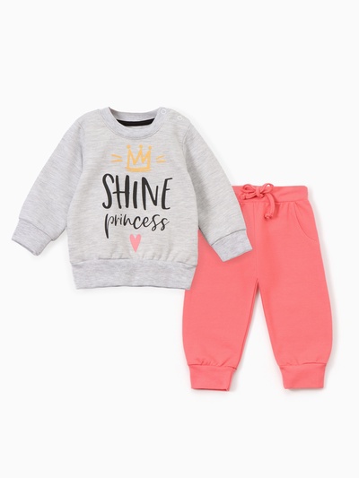 Костюм для девочки (джемпер, брюки) «Крошка Я» Princess, серый, розовый, рост 80-86 см