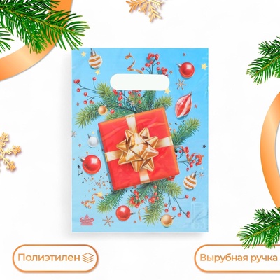 Пакет подарочный новогодний «Красный подарок», полиэтиленовый с вырубной ручкой, 19×25 см