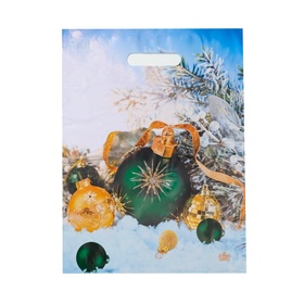 Пакет подарочный новогодний «Шарики на снегу», полиэтиленовый с вырубной ручкой, 40?31 см (комплект 50 шт)