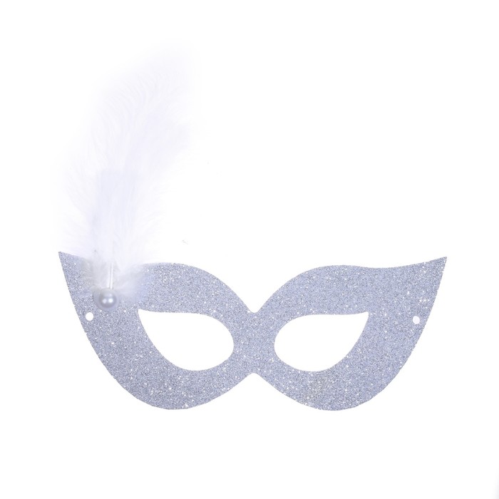 Карнавальная маска с пером, цвет серебро - Фото 1