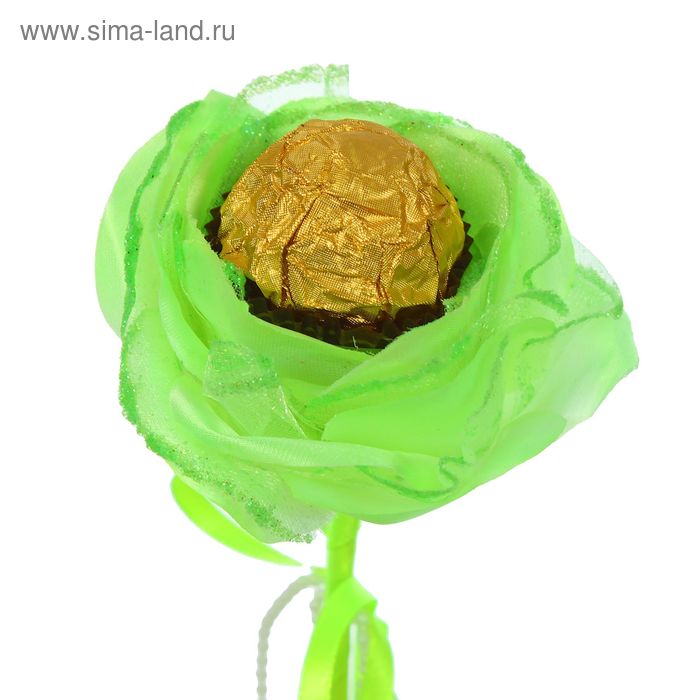 Цветок-конфетница для букетов "Роза" салатовая с бусами - Фото 1