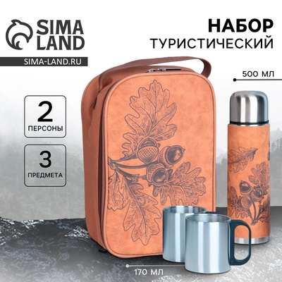 Подарочный набор «Листья»: термос 500 мл, кружка 2 шт. × 170 мл