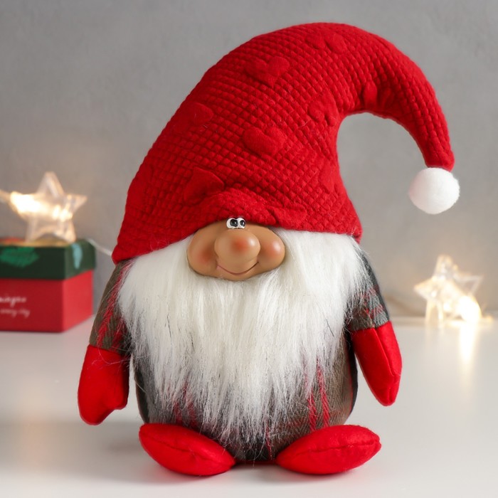 Кукла интерьерная "Дедуля Мороз в огромном красном колпаке" 22х15х10 см - Фото 1