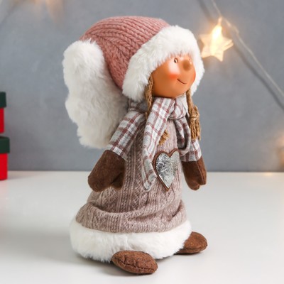 Интерьерная кукла текстильная «Ангелочек Марфуша в бежевом вязаном платье с сердечком», 35×15×11 см