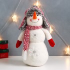 Кукла интерьерная свет "Снеговичок в шапке-ушанке с бамбошкой" 40х21х12 см - Фото 2
