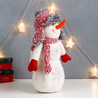 Кукла интерьерная свет "Снеговичок в шапке-ушанке с бамбошкой" 40х21х12 см - Фото 3