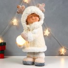 Сувенир керамика свет "Малышка в шубке и с рожками на капюшоне, со снежком" 44х22х19 см - фото 9826279