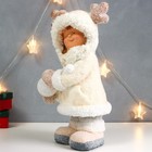 Сувенир керамика свет "Малышка в шубке и с рожками на капюшоне, со снежком" 44х22х19 см - фото 9826282