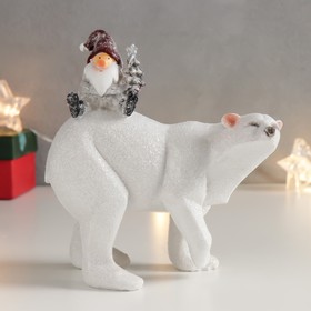 Сувенир полистоун "Дед Мороз с ёлочкой верхом на белом медведе" 16х15х7 см