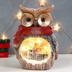 Сувенир керамика свет "Филин в шарфе и зимним домиком, срез дерева" 36х26х5,5 см - фото 9901852