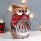 Сувенир керамика свет "Филин в шарфе и зимним домиком, срез дерева" 36х26х5,5 см - фото 25564774