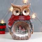 Сувенир керамика свет "Филин в шарфе и зимним домиком, срез дерева" 36х26х5,5 см - фото 25564776
