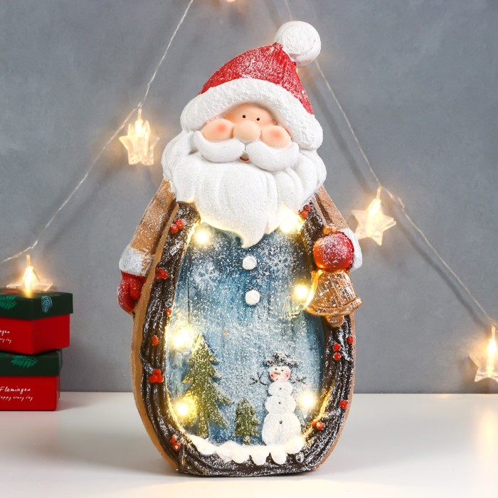 Сувенир керамика свет &quot;Дед Мороз с колокольчиком и зимней картиной на кафтане&quot; 41х22х10 см