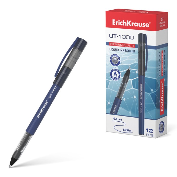 Ручка-роллер ErichKrause "UT-1300", узел 0.7 мм, чернила синие, мягкое, тонкое и чистое письмо - Фото 1