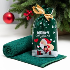 Полотенце махровое Экономь и Я "Дед Мороз" 30*60 см, цв. зелёный, 100% хл, 340 г/м2