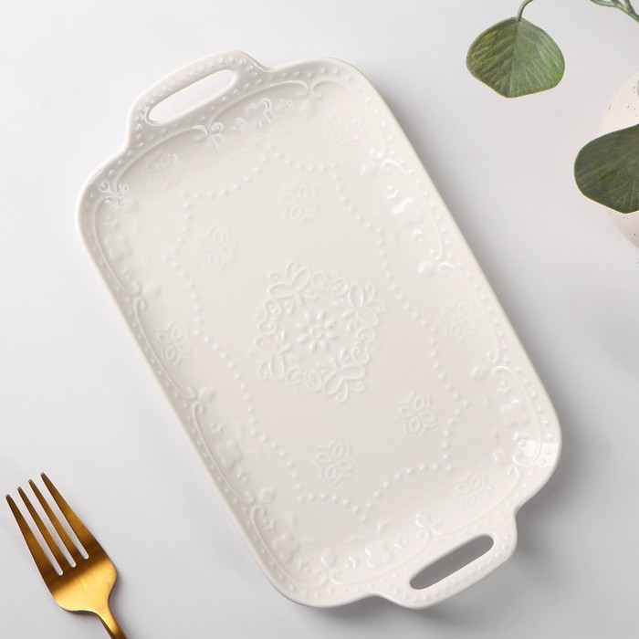 Блюдо Доляна «Сьюзен», 25×14.5 см, керамика, цвет белый - Фото 1