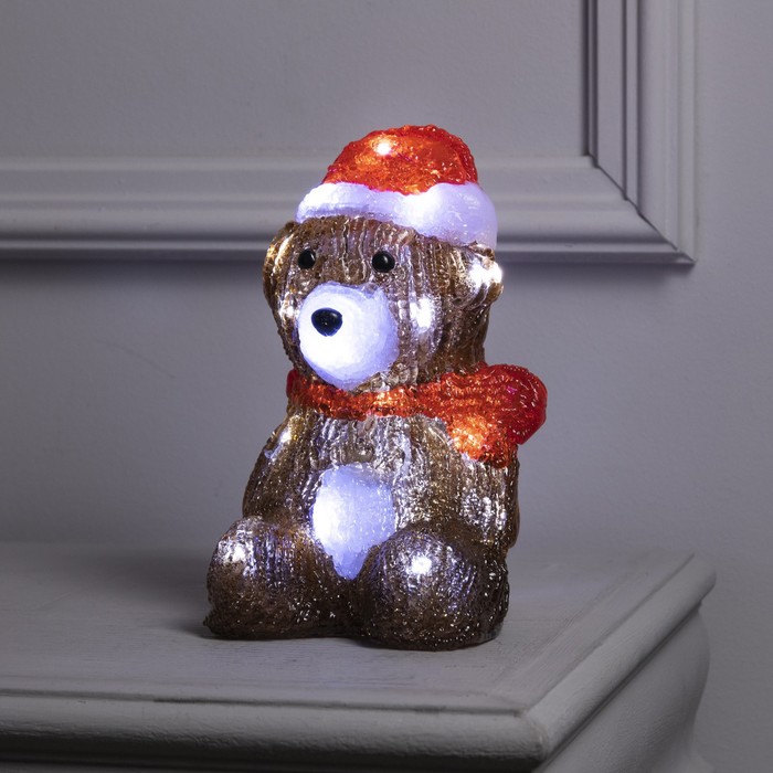 Светодиодная фигура «Медвежонок в шапке» 21 × 11 × 11 см, акрил, 20 LED, батарейки ААх2 (не в комплекте), свечение белое - фото 1907505355